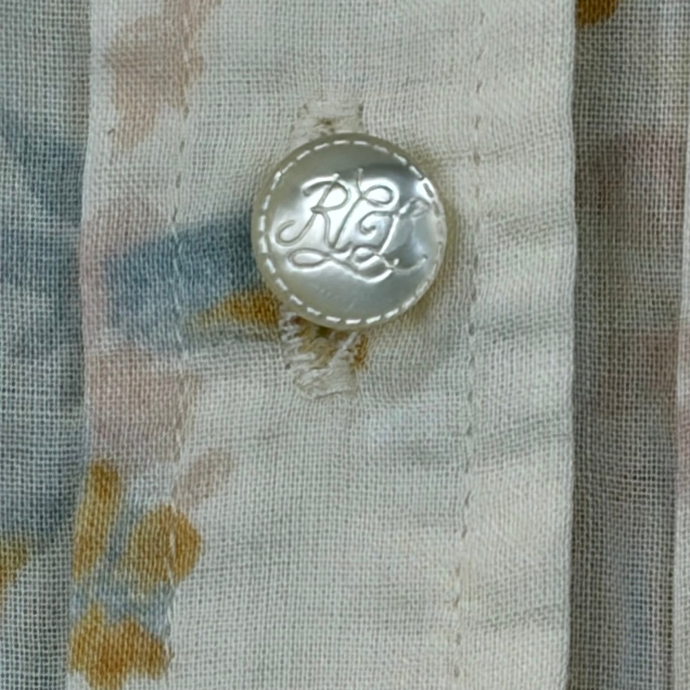Lauren Ralph Lauren Floral Pintuck Cotton Button Down Shirt Cream Cottagecore M - Picture 2 of 7